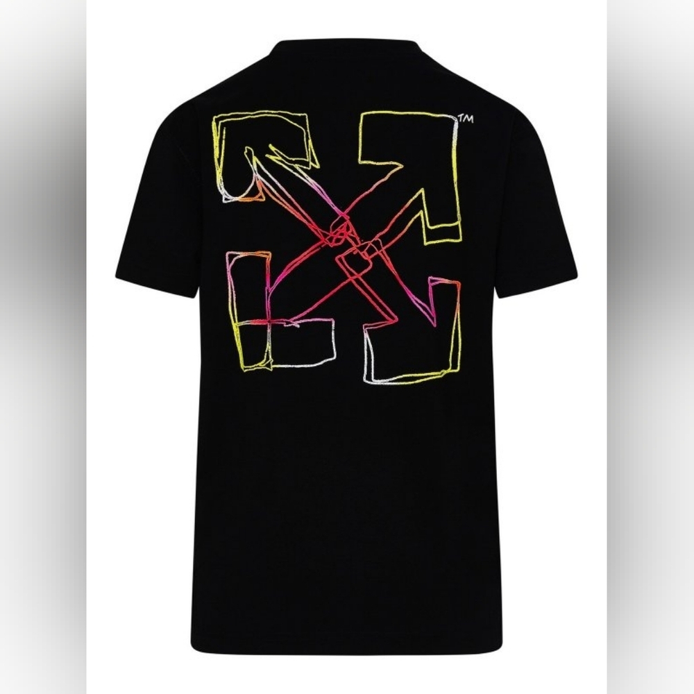 Off-White Black Tee with Colorful Graphic Art
